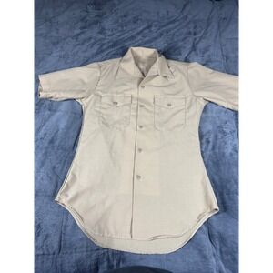 US Military Surplus Khaki Short Sleeve Button Up Utility Shirt 14.5 Tan 8405-0